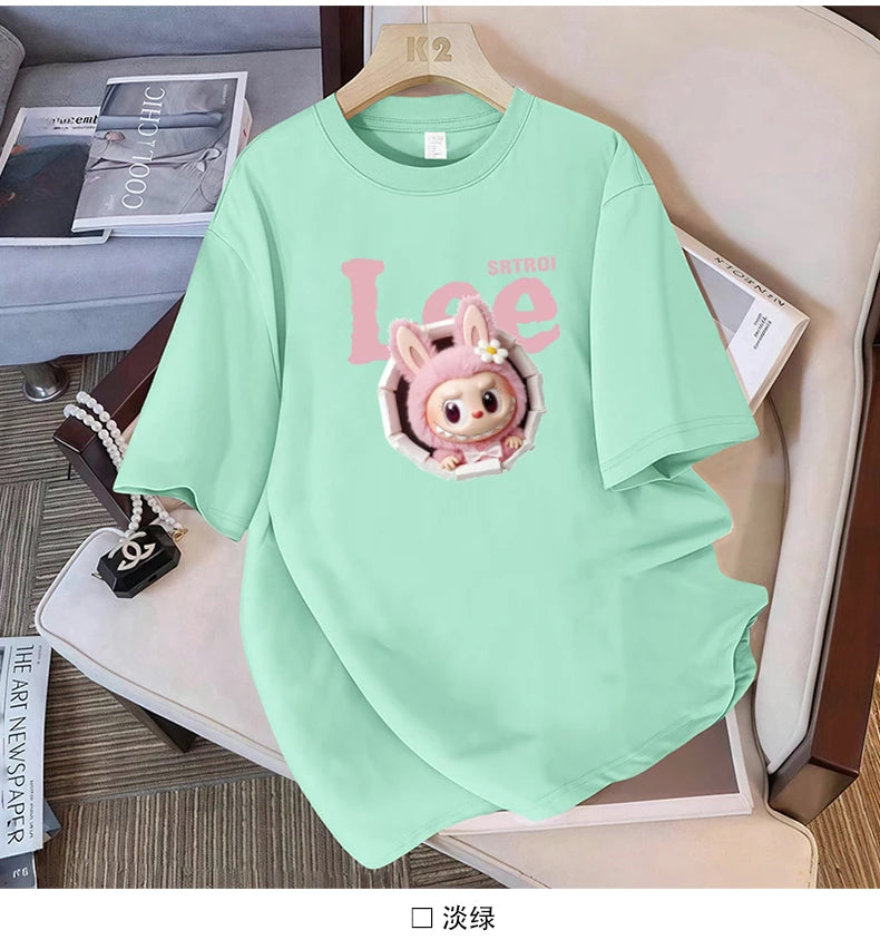 Cotton large-size printed T-shirt, fashionable loose short-sleeved