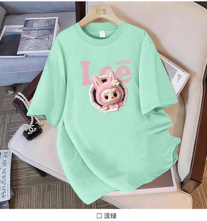 Cotton large-size printed T-shirt, fashionable loose short-sleeved