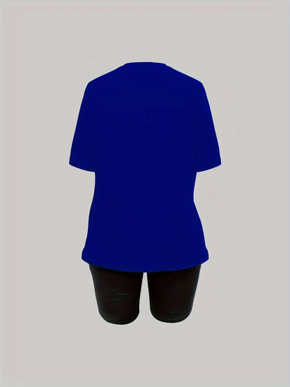 Women's casual loose fit large casual Graphic print round neck short sleeved T-shirt+shorts two-piece set