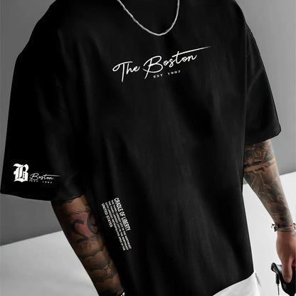 Men's cotton fashionable casual loose printed round neck short sleeved T-shirt top
