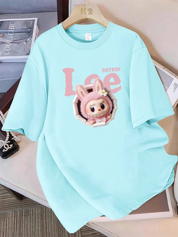 Cotton large-size printed T-shirt, fashionable loose short-sleeved