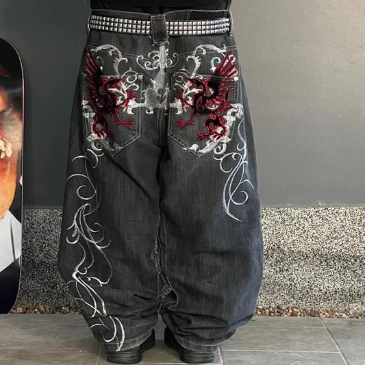 Streetwear Y2K Gothic Denim Jeans Wide Leg Oversized Jeans Mens