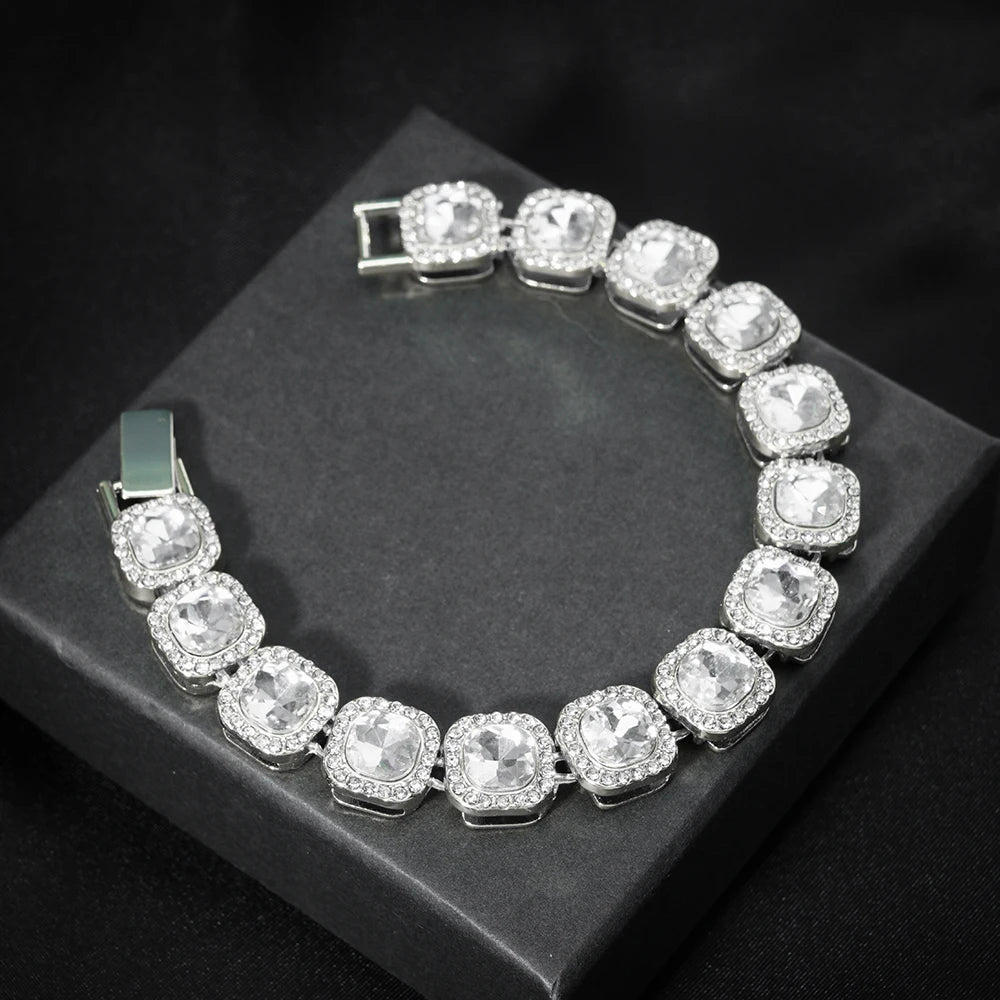 New Miami Iced Out Cuban Link Chain Bracelet For Men&Women Full Rhinestones Charms Hip Hop Jewelry 13mm Crystal Chain Party Gift