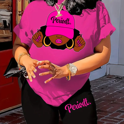 Women's casual loose fit large casual Graphic print round neck short sleeved T-shirt+shorts two-piece set