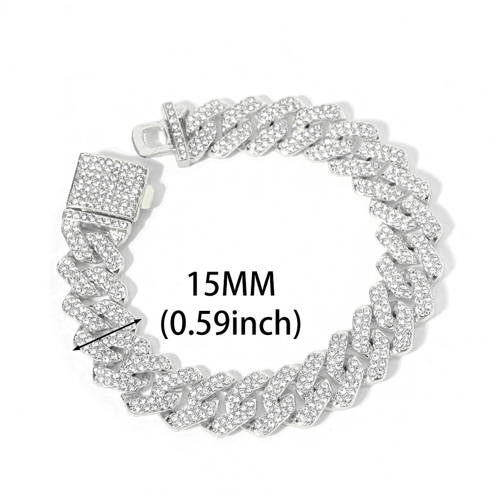 New Miami Iced Out Cuban Link Chain Bracelet For Men&Women Full Rhinestones Charms Hip Hop Jewelry 13mm Crystal Chain Party Gift