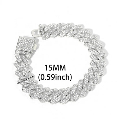 New Miami Iced Out Cuban Link Chain Bracelet For Men&Women Full Rhinestones Charms Hip Hop Jewelry 13mm Crystal Chain Party Gift