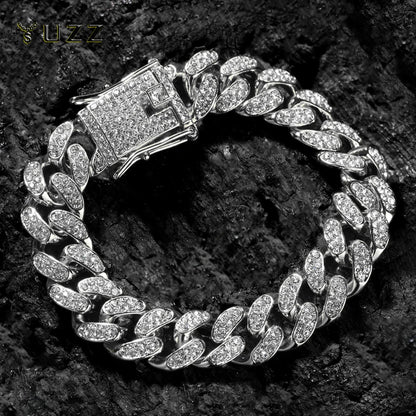 New Miami Iced Out Cuban Link Chain Bracelet For Men&Women Full Rhinestones Charms Hip Hop Jewelry 13mm Crystal Chain Party Gift