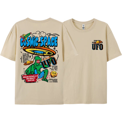 Cosmic Space Ufo Aliens Graphic Printed Male Tops Fashion Street T-ShirtCasual Cotton Tshirt Oversized Loose Tees