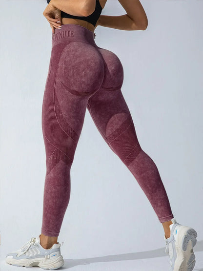 Women Seamless Gym High Waist Yoga Pants Lifting Outdoor Sports Tight Waist Letter Sand Washed Pants Exercise Yoga Leggings