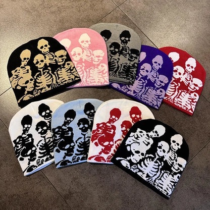 Skull Skeleton Beanie, Halloween Cap, Stretchy Skull Cap Casual Streetwear