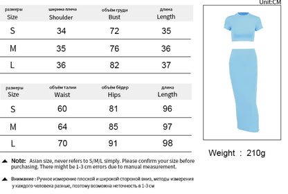 Sexy Skirt Two Piece Set Women New Short Sleeve O-Neck Crop Top High Waist Skirt Solid Fashion Partywear