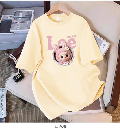 Cotton large-size printed T-shirt, fashionable loose short-sleeved