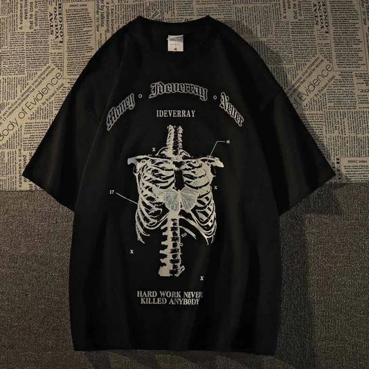Aesthetic Women T Shirt Goth Skeleton Print Short Sleeve FemaleT-Shirts  Dark Fashion Streetwear Graphic Tee Unisex Tops