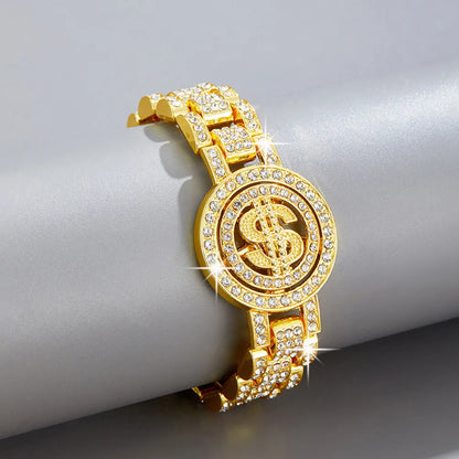 Shiny Cuban Link Chain Bracelet Women Men Gold Color Rhinestone Iced Out Chain Bracelets Jewelry