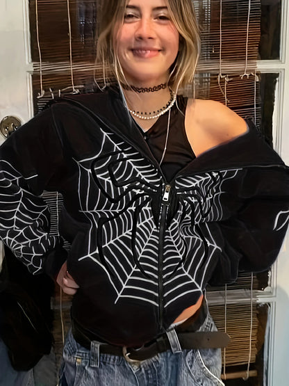 Cross Border Spider Web Zipper Sweater Women's Casual Trendy Hoodie
