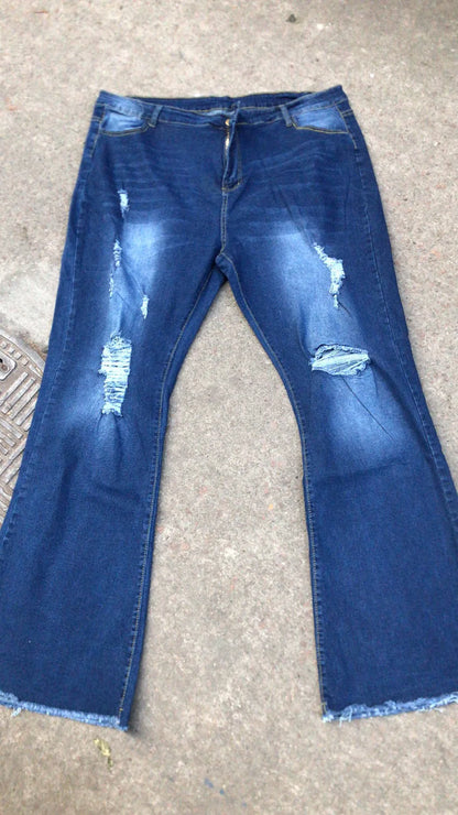 Denim Womens Pants High-stretch Ripped Jeans High-waisted Flared for Women