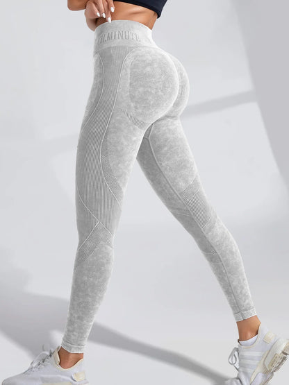 Women Seamless Gym High Waist Yoga Pants Lifting Outdoor Sports Tight Waist Letter Sand Washed Pants Exercise Yoga Leggings