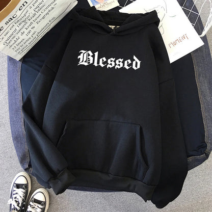 Blessed  Printed Hoodies Women Street Style  Hoody Autumn Loose Fleece Clothing Comfortable Pullover Sweatshirt