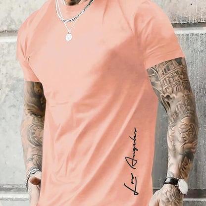 Men's 100 cotton summer loose Contrast Color  los Angelest print slim fit casual round neck short sleeved T-shirt