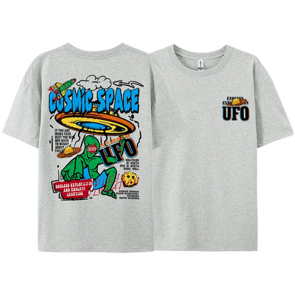 Cosmic Space Ufo Aliens Graphic Printed Male Tops Fashion Street T-ShirtCasual Cotton Tshirt Oversized Loose Tees
