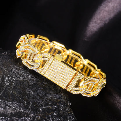Shiny Cuban Link Chain Bracelet Women Men Gold Color Rhinestone Iced Out Chain Bracelets Jewelry