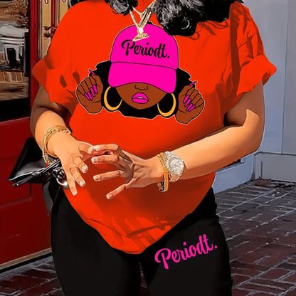 Women's casual loose fit large casual Graphic print round neck short sleeved T-shirt+shorts two-piece set