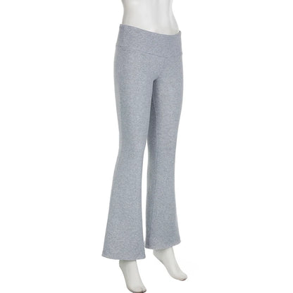 IAMSURE Casual Sexy Basic Solid Flare Pants Y2K Slim Low-Waisted Boot Cut Pants Women Fashion Streetwear Lady