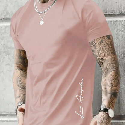 Men's 100 cotton summer loose Contrast Color  los Angelest print slim fit casual round neck short sleeved T-shirt