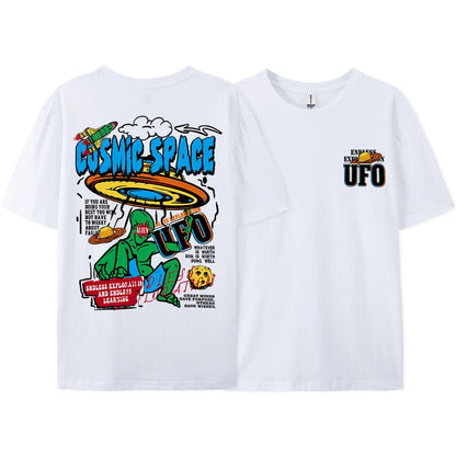 Cosmic Space Ufo Aliens Graphic Printed Male Tops Fashion Street T-ShirtCasual Cotton Tshirt Oversized Loose Tees