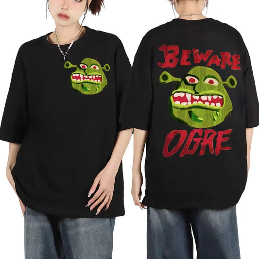Classic Shrek Graphic Print Short Sleeve Oversized Double Print T Shirt Vintage 100% Cotton T-shirt Top