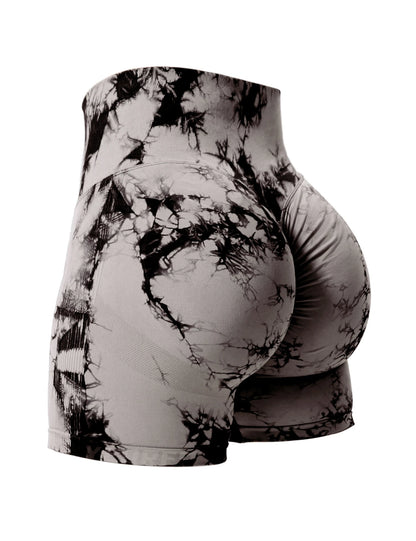 2PCS Tie Dye Butt Lifting Gym Shorts Woman Skinny Stretch High Waist Sport Shorts Casual Seamless