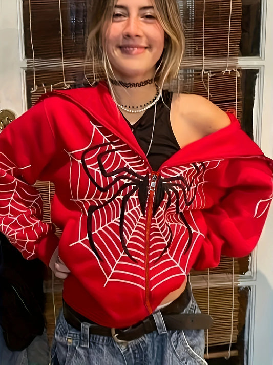 Cross Border Spider Web Zipper Sweater Women's Casual Trendy Hoodie