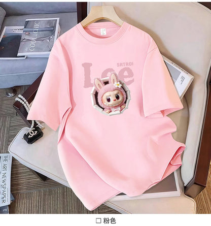 Cotton large-size printed T-shirt, fashionable loose short-sleeved