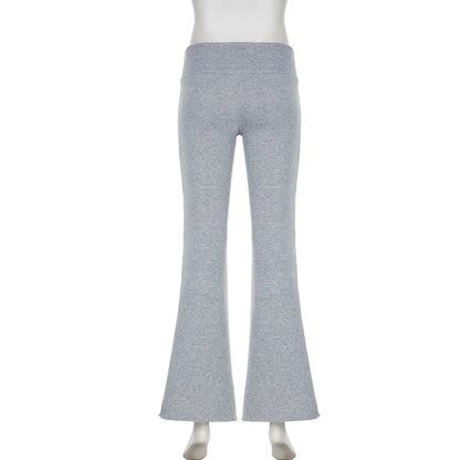 IAMSURE Casual Sexy Basic Solid Flare Pants Y2K Slim Low-Waisted Boot Cut Pants Women Fashion Streetwear Lady