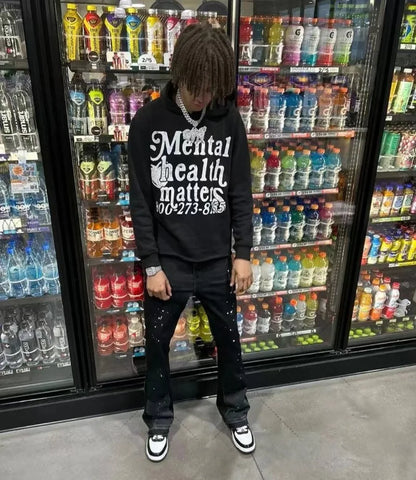 High Street Trendy Streetwear Harajuku Retro Letter Print Colorful Hoodie Men Casual Oversized Sweatshirt Women