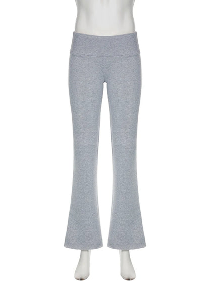 IAMSURE Casual Sexy Basic Solid Flare Pants Y2K Slim Low-Waisted Boot Cut Pants Women Fashion Streetwear Lady