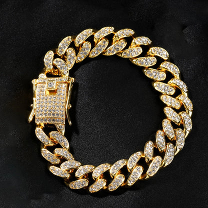 New Miami Iced Out Cuban Link Chain Bracelet For Men&Women Full Rhinestones Charms Hip Hop Jewelry 13mm Crystal Chain Party Gift