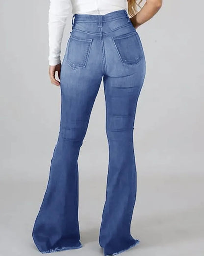 Denim Womens Pants High-stretch Ripped Jeans High-waisted Flared for Women