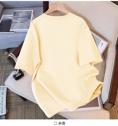 Cotton large-size printed T-shirt, fashionable loose short-sleeved