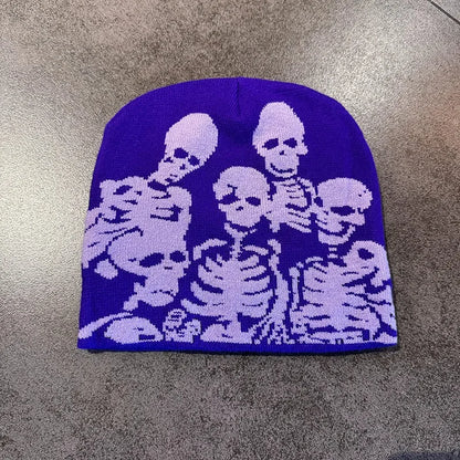 Skull Skeleton Beanie, Halloween Cap, Stretchy Skull Cap Casual Streetwear