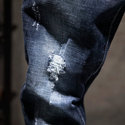 Ripped Jeans Men Slim-fit Denim Pants Fashion Elasticity Versatile Blue Black Men's Clothing