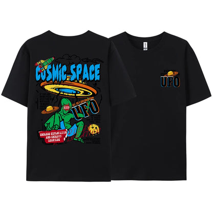 Cosmic Space Ufo Aliens Graphic Printed Male Tops Fashion Street T-ShirtCasual Cotton Tshirt Oversized Loose Tees