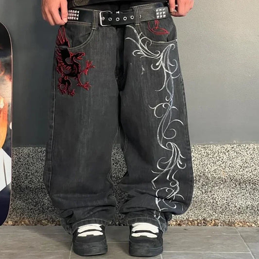 Streetwear Y2K Gothic Denim Jeans Wide Leg Oversized Jeans Mens
