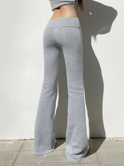 IAMSURE Casual Sexy Basic Solid Flare Pants Y2K Slim Low-Waisted Boot Cut Pants Women Fashion Streetwear Lady