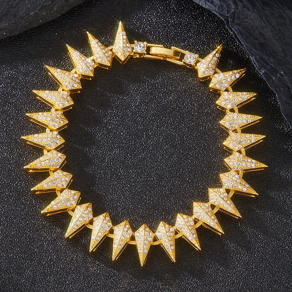 Shiny Cuban Link Chain Bracelet Women Men Gold Color Rhinestone Iced Out Chain Bracelets Jewelry