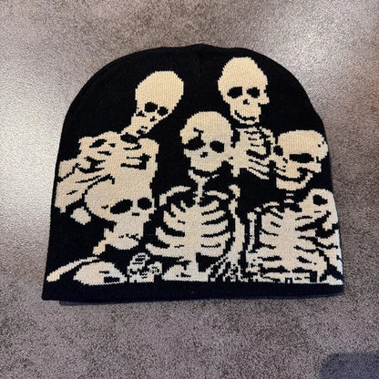 Skull Skeleton Beanie, Halloween Cap, Stretchy Skull Cap Casual Streetwear