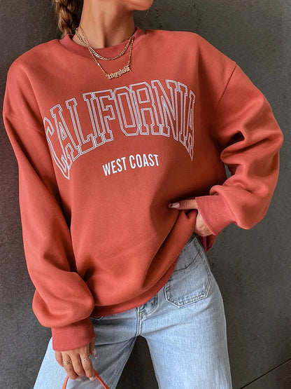 Woman Sweatshirts California West Coast Print Female hoodie Long Sleeves O-neck Pullovers Sporty and Rich Clothing