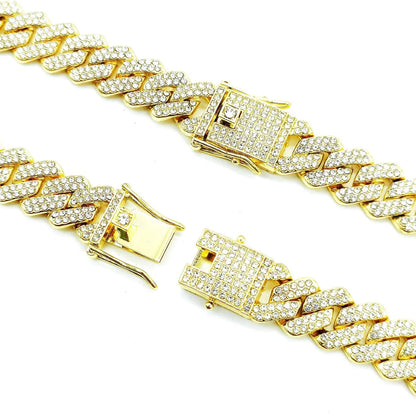 Cuban Link Iced Out Necklace 14MM width Rhinestones Chain CZ Cuban Chain Necklace