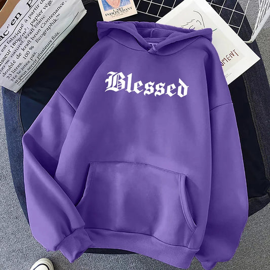 Blessed  Printed Hoodies Women Street Style  Hoody Autumn Loose Fleece Clothing Comfortable Pullover Sweatshirt