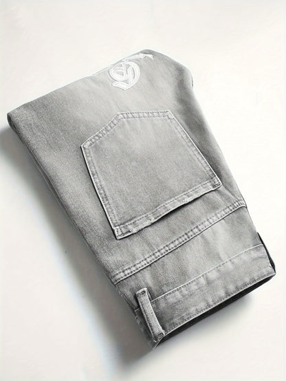 Men's Fashion  Denim Jeans, Loose Fit, Non-Stretch Cotton Blend, Regular Length Pants with Distressed Detail